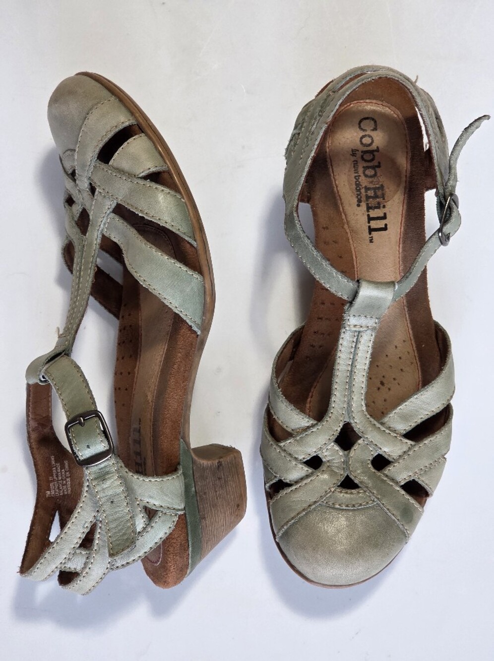 Cobb Hill Sage Green 🌱 Woven Leather Fisherman Sandals Sz 7 Boho Cottagecore